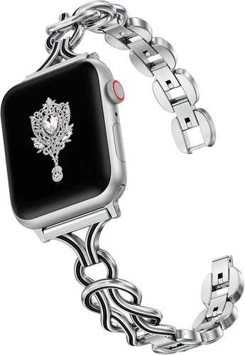 Miniatura 7 de TOYOUTHS - Pulsera celta compatible con bandas de Apple Watch 38/40/41/42/44/45/46/49 mm para mujeres, cadena elegante de joyería de metal de acero