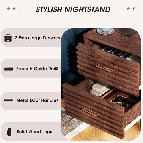 Miniatura 5 de Whalefall Mesitas de noche, mesita de noche acanalada con cajón, mesita de noche moderna de mediados de siglo, mesa auxiliar de cama