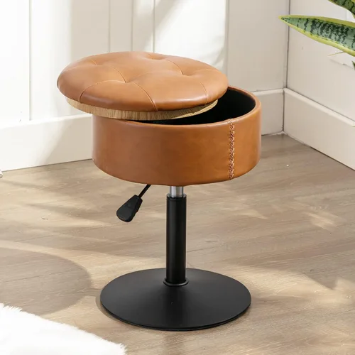 Miniatura 10 de LUE BONA Taburete giratorio de 360° para sala de maquillaje, taburete ajustable en altura para tocador con almacenamiento, pequeño cuero sintético