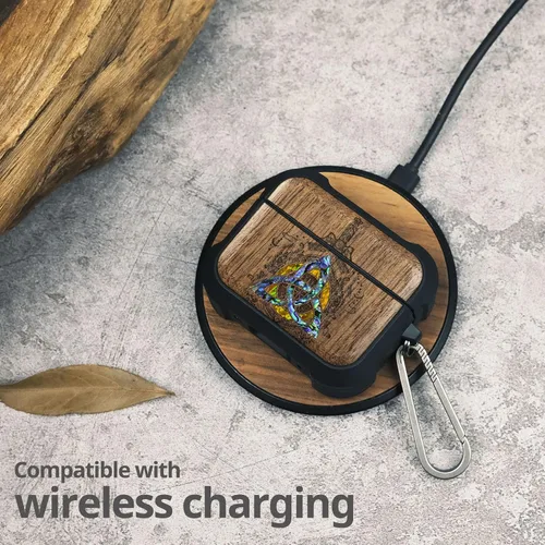 Miniatura 21 de Carveit Funda de madera para AirPods Pro de 2ª/1ª generación, grabado artístico de madera e incrustación hecha a mano, cubierta de TPU a prueba