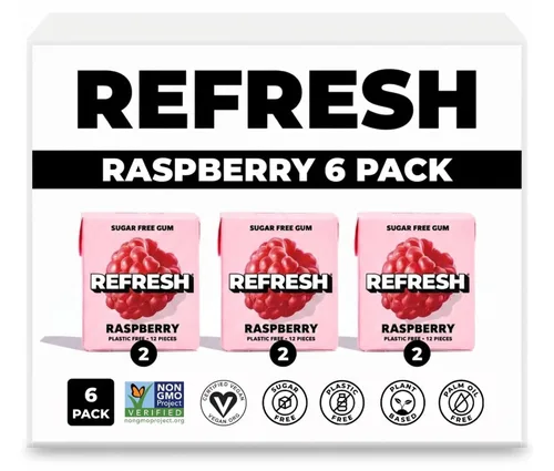 Miniatura 16 de Refresh Gum, Sin azúcar, natural, xilitol, goma de mascar de larga duración, sabores naturales, ingredientes orgánicos, sin plástico, sin OMG, sin