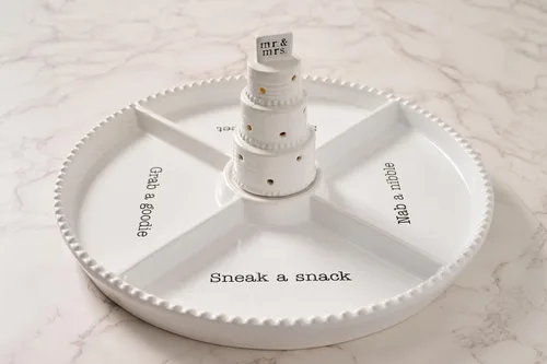 Miniatura 4 de Mud Pie Circa Divided Tray, White, 12 1/4" dia Base para plaquitas intercambiables