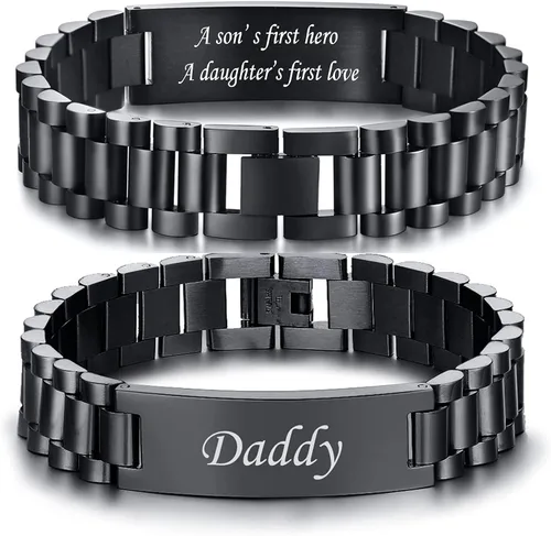 Miniatura 23 de VNOX Correa de reloj masculina de acero inoxidable, pulsera de eslabones personalizada, regalo de joyería para hombres, papá, padre, marido, novio