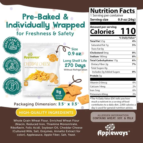 Miniatura 2 de Appleways Galletas de queso cheddar, patatas fritas de queso totalmente naturales envueltas individualmente, aperitivo de queso certificado Kosher