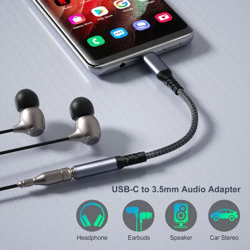 Miniatura 2 de Adaptador de auriculares USB C, adaptador de audio USB C a 0.138 in USB tipo C a cable auxiliar compatible con iPhone 17, 16, 15, Samsung Galaxy S24
