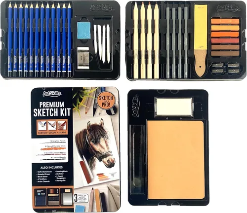 ArtSkills Kit de bocetos, juegos de arte para adultos con juego de lápices y suministros de arte de carbón, lápices de sombreado para dibujar,