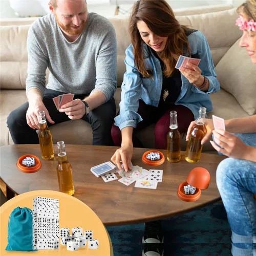 Miniatura 6 de Juego de dados de 100 piezas, dados blancos estándar de 0.63 pulgadas, dados opacos de seis caras con bolsa, dados blancos a granel de puntos negros