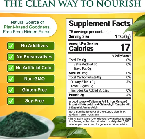 Miniatura 3 de Sunlit Best USDA Organic Chlorella Spirulina en polvo – Fuente 100% cruda y vegana de proteína y clorofila Bebida energética de superalimentos sin