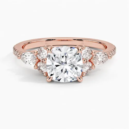 Miniatura 5 de IGI - Anillo de compromiso de diamante creado en laboratorio de 2.06 quilates con cuatro puntas de excelente talla, con marquesa lateral y diamantes