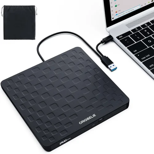 Miniatura 10 de ORIGBELIE Unidad externa de CD y DVD, grabadora de CD USB 3.0 con 2 puertos USB y 2 ranuras para tarjetas TF/SD, unidad de disco óptico