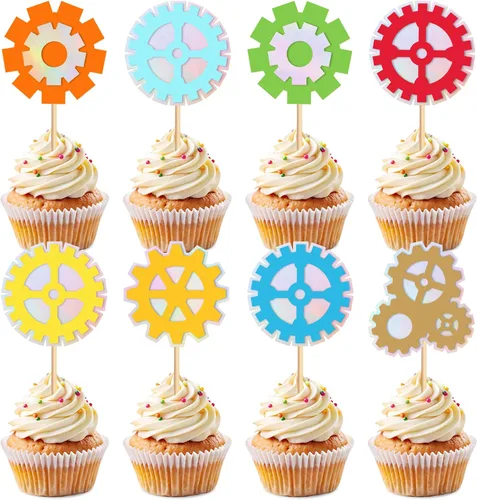 Miniatura 8 de Ercadio Paquete de 36 adornos para magdalenas de robots de dibujos animados impresos, selecciones de cupcakes, decoración de pasteles para temática