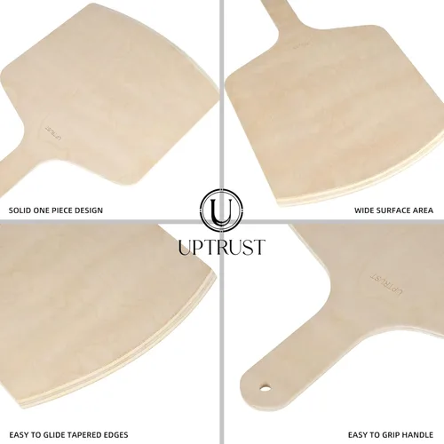Miniatura 3 de UPTRUST Pela de pizza de madera natural de alta calidad, rectangular, 12 x 17 pulgadas, espátula grande para pizza, tabla de cortar para hornear