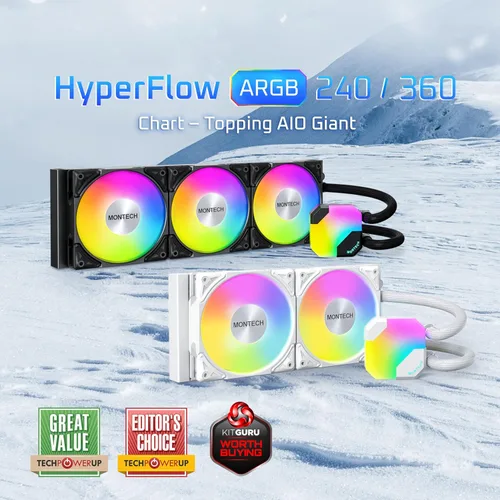 Miniatura 2 de Montech HyperFlow ARGB 360 - Enfriador líquido AIO para CPU, Compatible con Intel y AMD, Rendimiento líder en la tabla, Diseño de bomba de agua