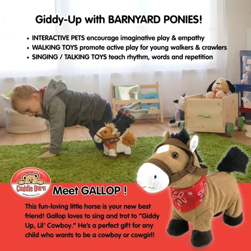 Miniatura 3 de Cuddle Barn – Gallop The Musical Horse Juguete de peluche animado Galopa, trota y canta "Giddy Up, Lil' Cowboy" Animal de peluche de 10