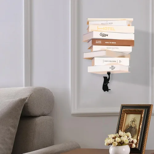 Miniatura 8 de Estanterías flotantes invisibles con decoración magnética para gatos, organizadores de libros de alta resistencia, estantería montada en la pared