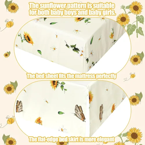 Miniatura 3 de Mixweer Juego de ropa de cama para cuna de bebé, 3 piezas, diseño de abeja de girasol, sábanas amarillas para cuna con texto en inglés "You Are My