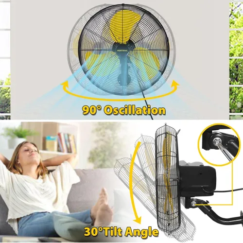 Miniatura 3 de VENTISOL Ventilador de pared oscilante de alta velocidad de 18 pulgadas, 3 velocidades, 4,200 CFM, oscilación de 90 grados para el hogar, talleres