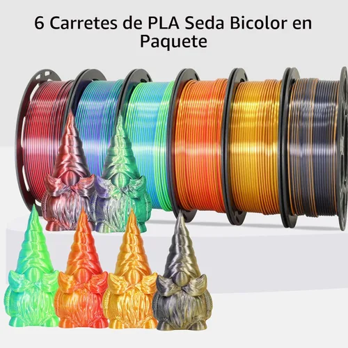 Miniatura 2 de MIKA3D 6 carretes de filamento para impresora 3D bicolor de 1.75mm, paquete de filamento de seda PLA, seda