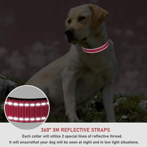 Miniatura 4 de Collar reflectante para perro con hebilla, collares de nailon de seguridad ajustables para perros pequeños, medianos y grandes, rosa claro, S
