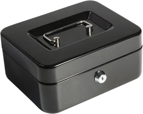 Miniatura 15 de Decaller - Caja de dinero pequeña con cerradura de llave, caja de dinero de metal portátil con doble capa y 2 llaves para seguridad, negro, 6 x 4