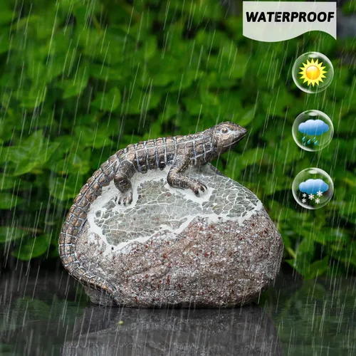 Miniatura 5 de Rezpuao Estatua de jardín de lagarto, decoración solar de lagarto para exteriores, figura de lagartos de resina con luz solar para patio, balcón
