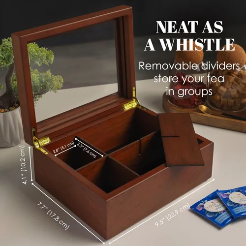 Miniatura 3 de Caja de té – Organizador de bolsas de té de madera de lujo de The Apace Premier Collection – Contenedor de almacenamiento de té de 6 compartimentos