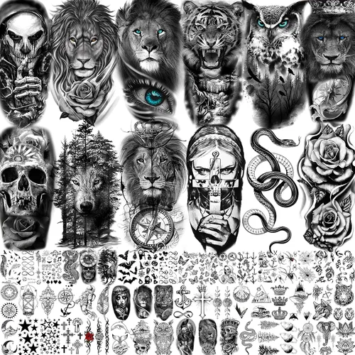 Miniatura 13 de FANRUI 24 hojas de manga de tatuaje temporal de brazo completo súper grande para hombres con 8 hojas de tatuajes temporales de manga completa
