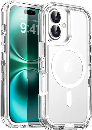 Miniatura 20 de AICase Funda transparente para iPhone 16e/13/iPhone 14, compatible con MagSafe 3 en 1, resistente protección contra caídas, cuerpo completo, a