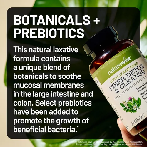 Miniatura 10 de NatureWise Total Colon Care Fiber Cleanse - Mezcla laxante natural - Laxantes herbales, prebióticos y enzimas para regularidad, digestión