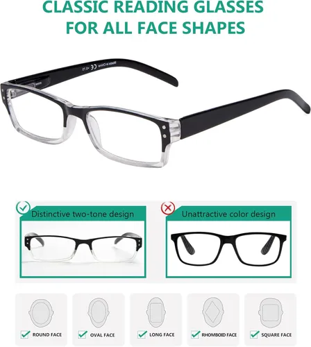 Miniatura 4 de Eyekepper Paquete de 4 lentes de lectura clásicos para mujeres y hombres, incluye lentes de sol de lectura de dos tonos +0.50