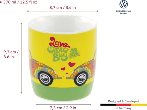 Miniatura 3 de BRISA VW Collection - Taza grande de cerámica para café, té y capuchino, diseño de escarabajo (12.5 fl oz/12.5 fl oz/flor/amarillo)