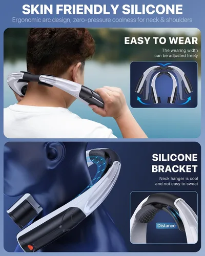 Miniatura 7 de AaoLin Ventilador de cuello portátil con batería de 6000 mAh, USB-C recargable, ventilador personal negro manos libres 6 velocidades, 6-20 horas