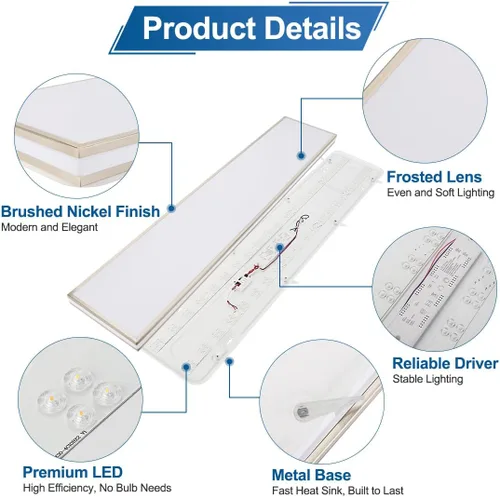 Miniatura 2 de DAKASON Lámpara de techo LED rectangular de 4 pies para cocina/lavandería, 48 W envolvente 3/4/5000K seleccionable, luces lineales cableadas