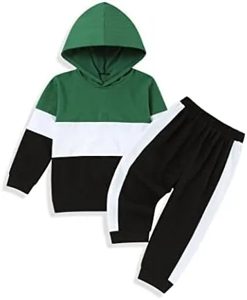 Miniatura 7 de itkidboy Conjunto de 2 piezas de ropa de bebé niño con capucha y sudadera con bloques de color + pantalones
