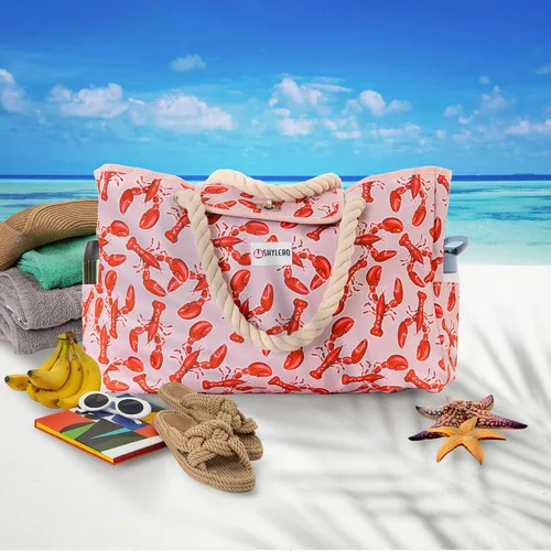 Miniatura 8 de SHYLERO La bolsa de playa y la bolsa de piscina tiene bolsa hermética, cierre magnético a presión. La bolsa de playa es repelente al agua.