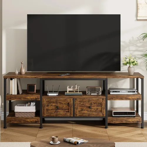 Miniatura 10 de Garvee Soporte industrial para TV con 2 cajones, centro de entretenimiento de 79 pulgadas, se adapta a televisores de hasta 85 pulgadas, consola