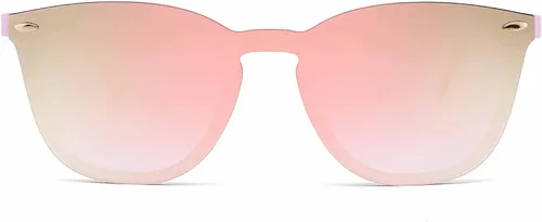 Rimless Wayfarer Anteojos de sol en una sola pieza lente espejo reflectante, anteojos para hombres mujeres