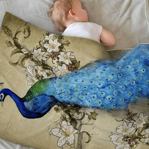 Miniatura 5 de Manta de forro polar de pavo real, ultra suave y acogedora, manta de franela decorativa para el hogar, cama, sofá, silla, viajes, 40 x 30 pulgadas