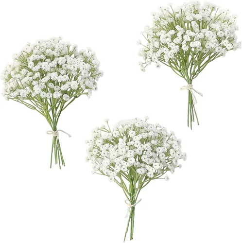 Miniatura 8 de Floroom - 18 ramitas artificiales de aliento de bebés Gypsophila, flores falsas de aspecto real color azul polvoriento para ramos de boda, centros