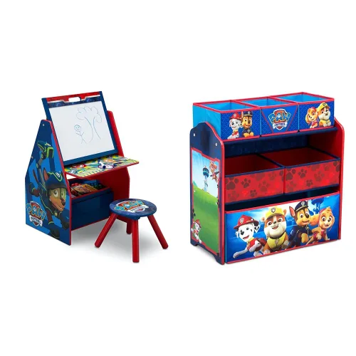 Miniatura 8 de Delta Children Caballete y estación de juegos para niños, ideal para artes, manualidades y organizador de juguetes de Disney Minnie Mouse de 6 cubos