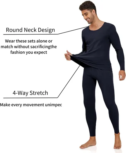 Miniatura 2 de YRW Ropa interior térmica para hombre con forro polar largo conjunto de capa base para clima frío M-4XL