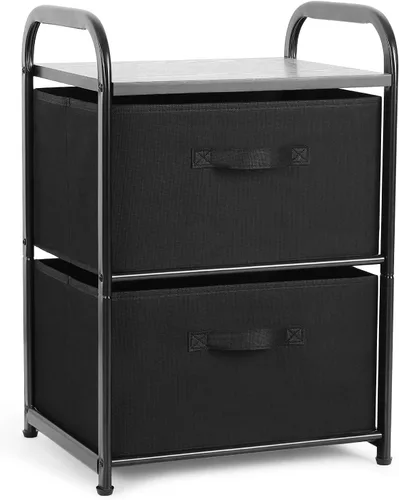 MAX Houser Cómoda para dormitorio con 2 cajones, cómoda ancha de cajones, cómoda de tela, unidad organizadora de almacenamiento con contenedores de