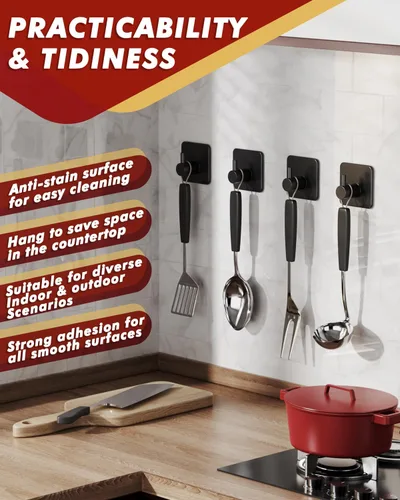 Miniatura 5 de Auxmir Ganchos Adhesivos de Servicio Pesado 30lb(Máx) Ganchos de Pared, Paquete de 5 Toallero Autoadhesivo Sin Daños, Acero Inoxidable para Abrigo