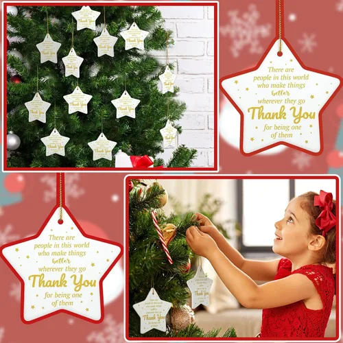 Miniatura 3 de Lewtemi 10 piezas de regalos de agradecimiento de Navidad, adornos en forma de estrella, adornos colgantes de cerámica, regalos de agradecimiento