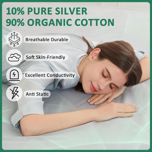 Miniatura 2 de Grounding Sheets Sábanas 10% fibra de plata pura y 90% algodón orgánico Earthing Ground Well Sábanas para mejorar el sueño, reducir la ansiedad por