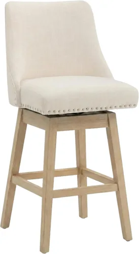 Taburetes de Bar de Altura de Mostrador de 27.5 Pulgadas Taburetes de Cocina de Lino Modernos de Mediados de Siglo con Respaldo Patas de Madera Lino