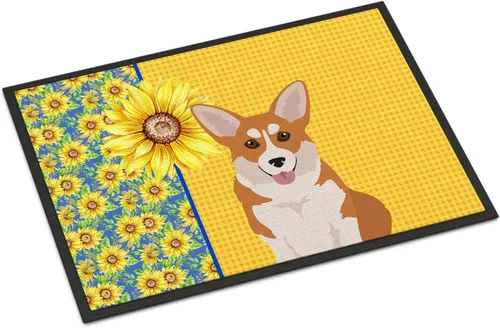 Miniatura 245 de Caroline's Treasures WDK5313MAT Airedale Terrier - Tapete para puerta delantera de 18 x 27 pulgadas, diseño de girasoles de verano, para entrada