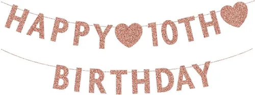 Miniatura 7 de Cartel dorado de feliz cumpleaños número 10, decoración de fiesta de niño o niña de 10 años con purpurina