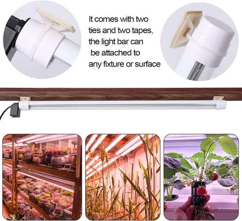Miniatura 7 de Luz LED de pie para crecimiento, barra T8 ajustable de 2 pies, luz blanca de 4500 K de espectro completo para cultivo de plantas en el soporte
