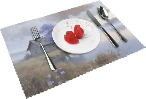 Miniatura 14 de Rectangular Placemats Set of 4, Heat Resistant Cat Printed Kitchen Dining Table Mats